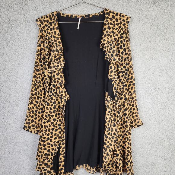 Free People Frenchie Leopard Print Ruffle Wrap Dress Women's Size M Animal Print - Picture 3 of 10